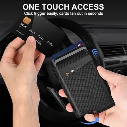 Dinghao RFID Blocking Slim Money Clip Aluminum Wallet Minimalist Automatic Pop-up Card Case (carbon fiberblack)