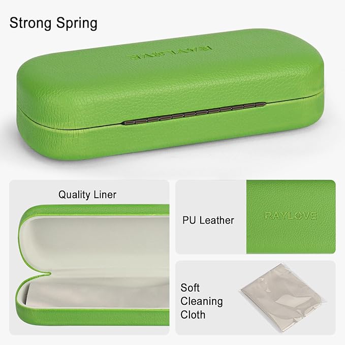 RayLove Glasses Case Hard Shell Eyeglass Case with Cleaning Cloth, PU Leather Protective Eye Glass Cases Fits Most Sunglasses