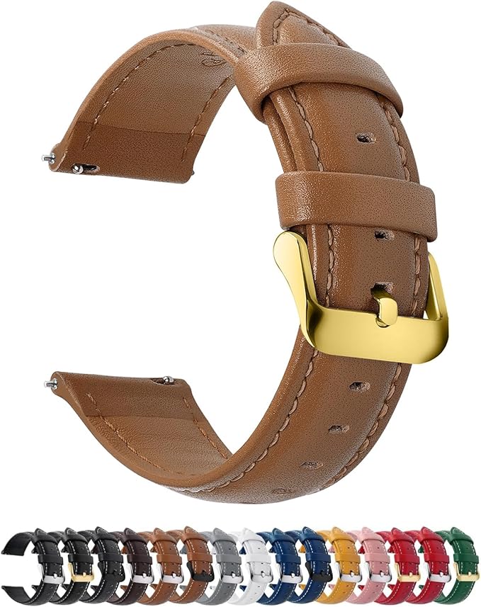 Fullmosa Watch Band, Quick Release Leather Watch Strap for Men Women, Replacement Bands Width 12mm 14mm 16mm 18mm 19mm 20mm 21mm 22mm 24mm