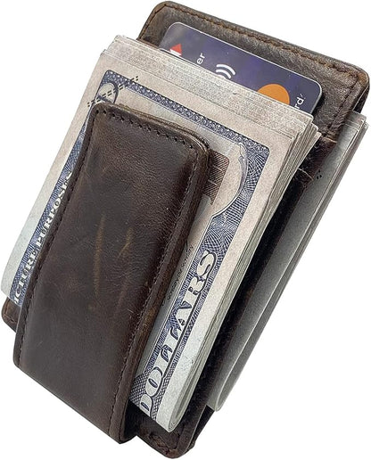 Money Clip RFID Front Pocket Wallet Men Leather Slim Minimalist Wallet