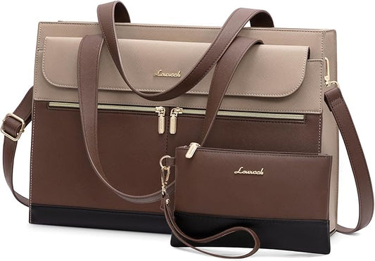 LOVEVOOK Laptop Bag for Women 15.6 Inch Laptop Tote Work Bags Professional Leather Computer Briefcase Waterproof Handbag Shoulder Large Capacity Business Teacher Office Crossbody Purse