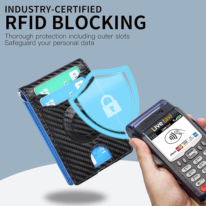 Wallets for Men Slim Leather Money Clip Mens - RFID Blocking Front Pocket Bifold Wallet Credit Card Holde