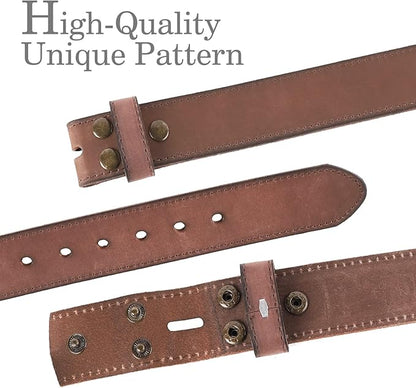 NPET Men's Full Grain Leather Belt Vintage Distressed Style with Snap-On Strap 1 1/2" Wide without Buckle