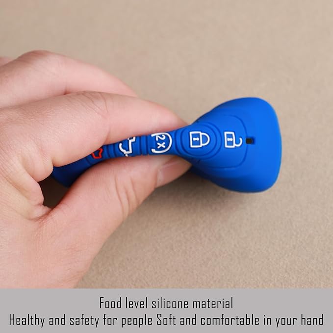 TANDRIVE Key Fob Cover for 2026 2025-2017 Ford F150 F250 F350 F450 F550 F650 F750, 5 Button, Silicone, 2-Pack, Black and Blue