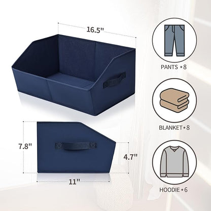 Homsorout Closet Baskets for Shelves Trapezoid - Decorative Storage Baskets with Handle, Closet Bins for Organization, Shelf Storage Bins for Clothes, Books, Home, Office, 8 Pack, Navy Blue