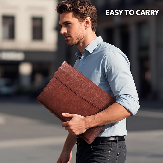 14 Inch Leather Laptop Sleeve for MacBook Pro 14 Inch M5 M4 M3 M2 M1 Pro/Max Case,Premium Protective Case Cover with Magnetic Closure-Vintage Red Brown