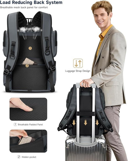 Work Laptop Backpack for Men 17in, USB-C Port Carry On Backpack with Patented Adjustable Width Straps, TSA Dual Laptop Compartments Backpack Travel, Waterproof Business Backpack for Professional, Grey