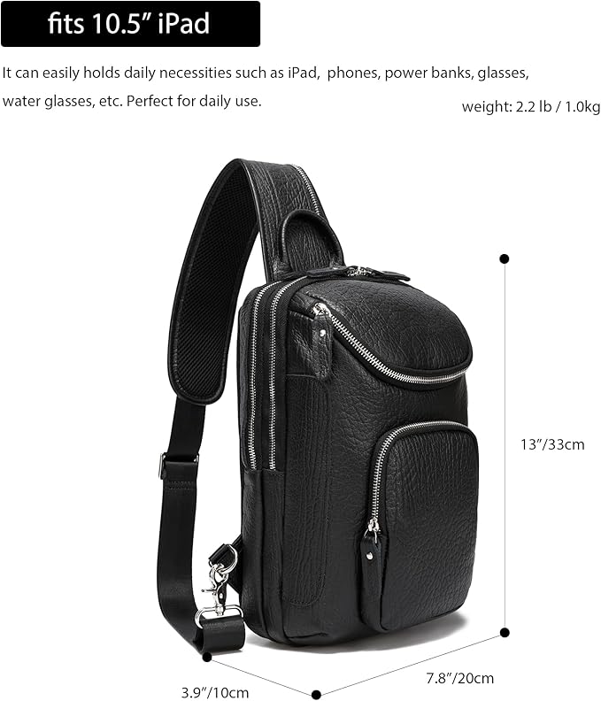 LANNSYNE Vintage Full Grain Leather Sling Bag Crossbody Chest Daypack | Vintage, Full Grain, Leather, Chest