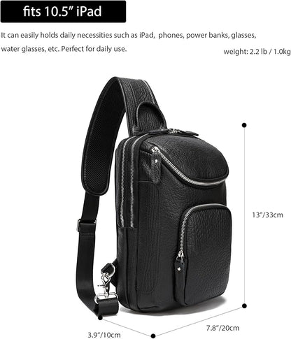 LANNSYNE Vintage Full Grain Leather Sling Bag Crossbody Chest Daypack | Vintage, Full Grain, Leather, Chest
