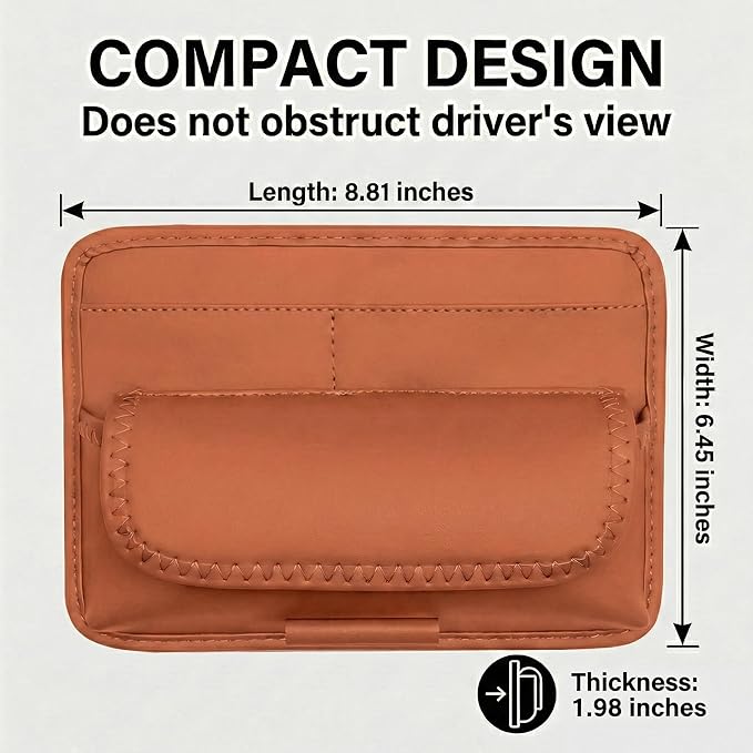 HOLDCY Car Visor Organizer – Sun Visor Storage Pouch Holder for Vehicle Truck SUV, PU Leather Auto Interior Accessories for Registration Document, Gas Card & Sunglasses, Universal Fit (Oranger)