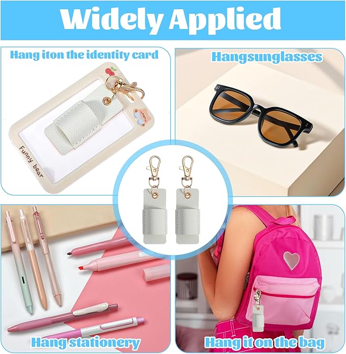 2pcs Lanyard Pen Holder, Anti-Lost Leather Badge Pens Holder, Portable Pen Holder Keychain for Nurses, Courier, Clerk Office (White)