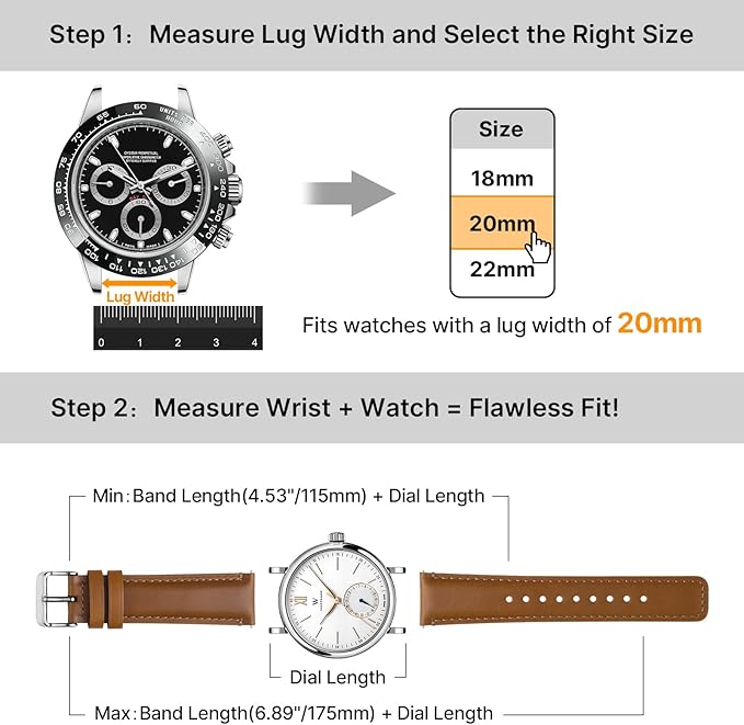 Fullmosa 18mm 20mm 22mm 24mm Leather Watch Bands, 2 Pack Soft Quick Release Watch Strap Compatible with Garmin Vivoactive 5/6/4/3, Venu 4/3S/2S, Samsung Galaxy Fossil Amazfit for Men Women,20mm Toffee Brown&Silver/Black&Black