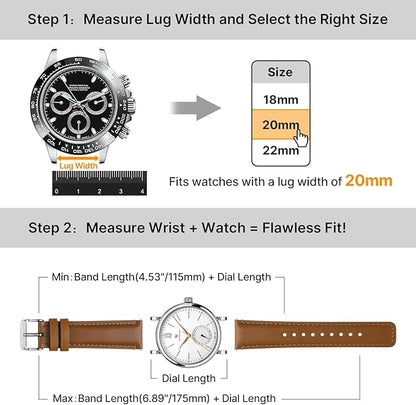 Fullmosa 18mm 20mm 22mm 24mm Leather Watch Bands, 2 Pack Soft Quick Release Watch Strap Compatible with Garmin Vivoactive 5/6/4/3, Venu 4/3S/2S, Samsung Galaxy Fossil Amazfit for Men Women,20mm Toffee Brown&Silver/Black&Black