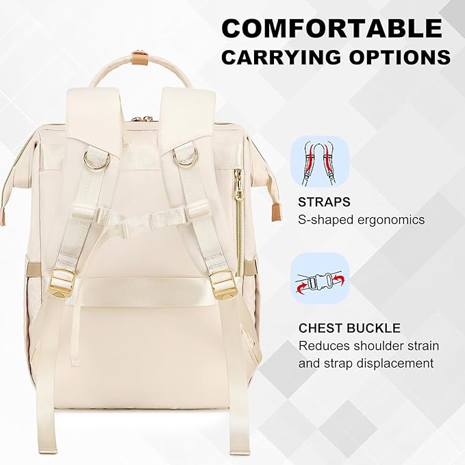 Lunch Backpack, 15.6 inch Laptop Backpack with Insulated Lunch Bag, Backpack Cooler for Women, Large Travel Backpack Lunch Box Compartment, Work Computer Backpack, Teacher College Book Bag, Beige