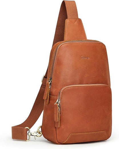 S-ZONE Sling Bag for Men Women RFID Blocking Genuine Leather Crossbody Shoulder Bag Backpack Hiking Daypack Travel | RFID Blocking, Genuine Leather, Hiking Daypack, Travel