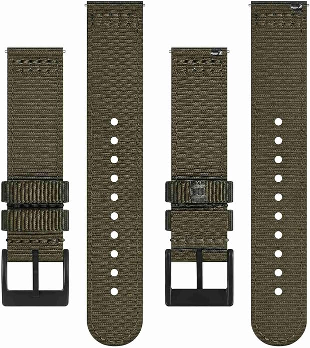 BISONSTRAP Men’s Nylon Watch Bands, Two-Piece Military Watch Straps, Quick Release, Brushed Buckle, Band Width 18mm 19mm 20mm 22mm