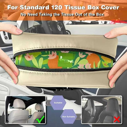Witaxima Large Car Tissue Holder for 120 Standard Tissues, Premium PU Leather Tissue Holder in Car Backseat Rectangular, Napkin Holder for Car Fits for Kleenex Tissues Box Daily Use Black (1, Beige)