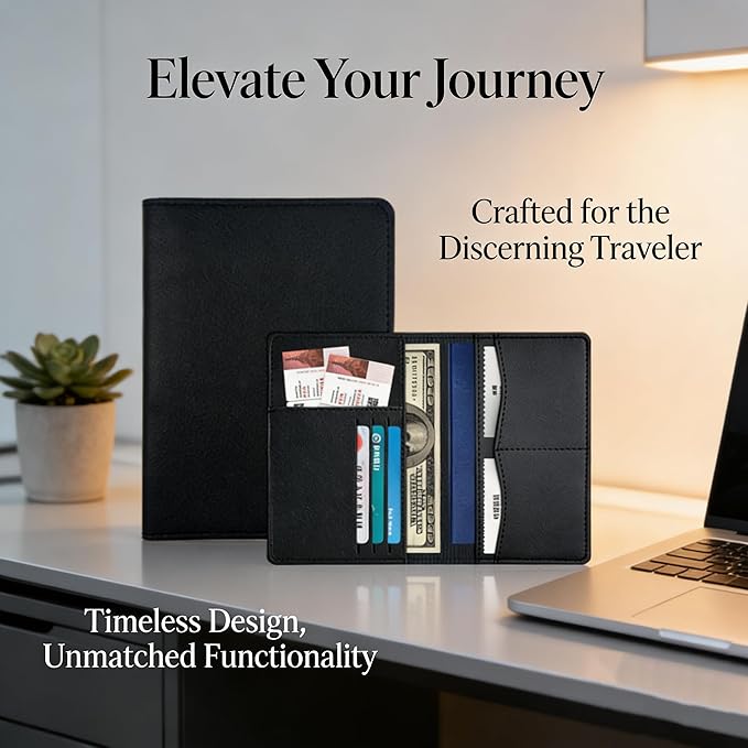 Handmade Travel Wallet for Men & Women - Dual Passport Holder, Ultra-Slim Leather Document Organizer (Black/Pink) (Black)