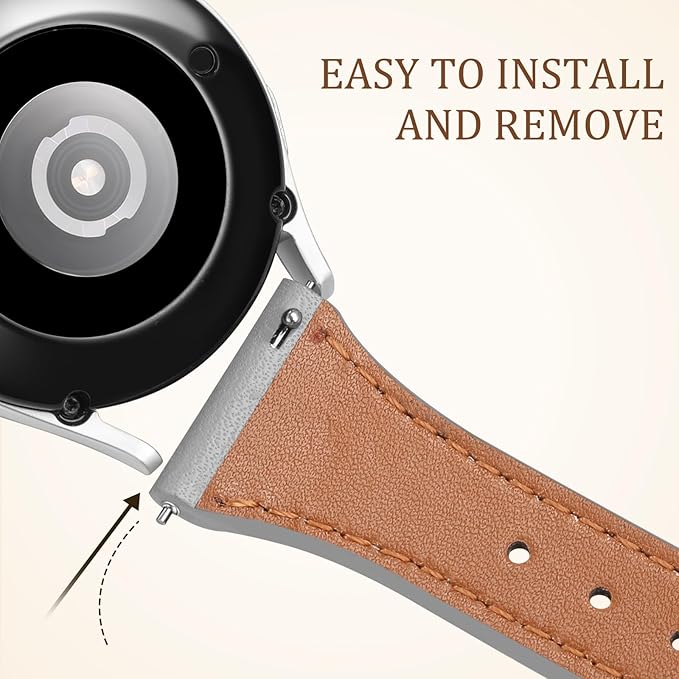 GEAK Slim Leather Band Compatible with Galaxy Watch 7 Band/6 5 4 FE 40mm 44mm/5 pro 45mm/Classic/Galaxy Active 2, 20mm Genuine Leather Strap with Quick Release Buckle for Samsung Watch Bands Women