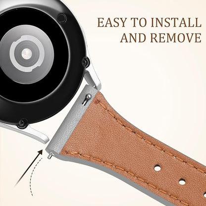 GEAK Slim Leather Band Compatible with Galaxy Watch 7 Band/6 5 4 FE 40mm 44mm/5 pro 45mm/Classic/Galaxy Active 2, 20mm Genuine Leather Strap with Quick Release Buckle for Samsung Watch Bands Women