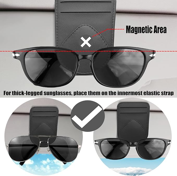 Sunglass and Card Holder for Car Visor, 2 Card Slots Visor Glasses Clip, Strong Magnetic Visor Holder, Visor Accessories for Cars SUV(Beige 1Pc)