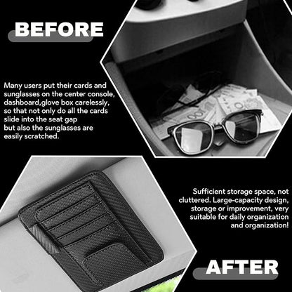 Car Sun Visor Organizer, Multifunctional Auto Visor Document Holder with Sunglasses Clip, Universal Car Interior Accessories Organizer for Drving License, Card, Pen (Carbon Fiber Black)