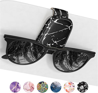 Sunglasses Holder for Car Visor, Magnetic Leather Car Sunglass Holder, Car Sun Visor Glasses Hanger Clip, Car Interior Accessories for Women Men, Fits All Size Eyeglasses