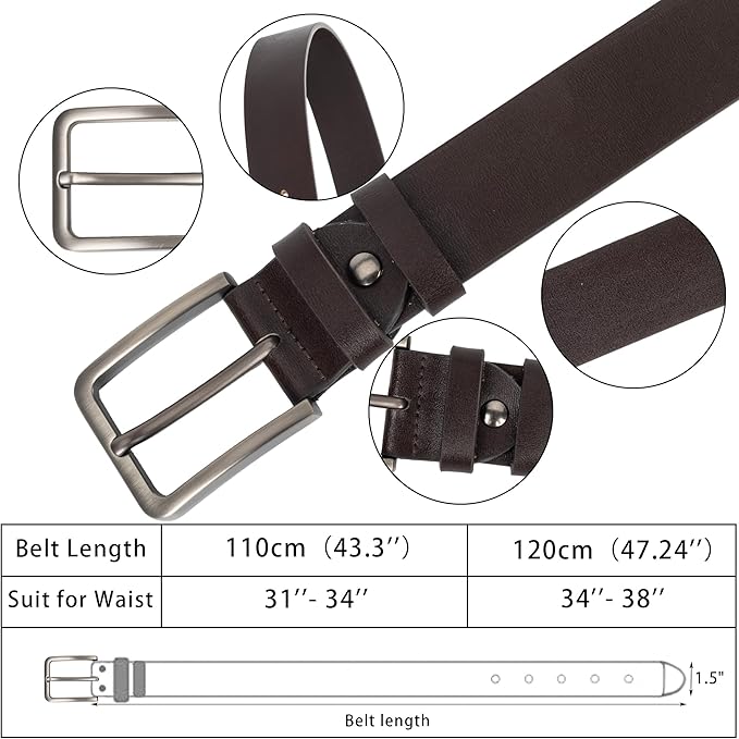 INOGIH Men's Dress Belt - Genuine Leather - Pin-Buckle - Classic Waist Belt for Daily Life