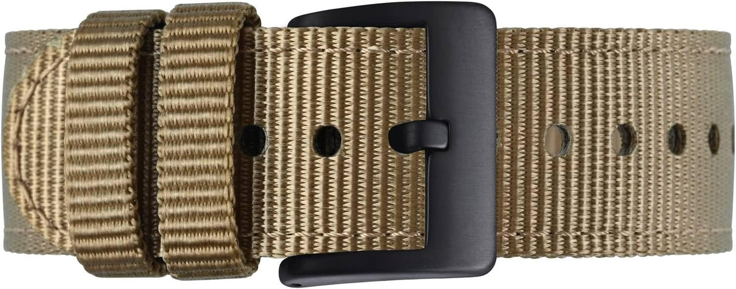 BISONSTRAP Men’s Nylon Watch Bands, Two-Piece Military Watch Straps, Quick Release, Brushed Buckle, Band Width 18mm 19mm 20mm 22mm