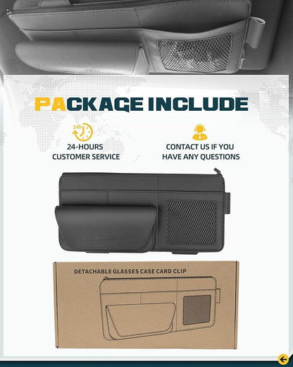 Trumgeta Car Sun Visor Organizer Premium Leather Storage Bag with Magnetic Sunglass Pocket, Extra-Large Zippered Compartment & Anti-Slip Mesh Pocket Sun Visor Organizer for Trucks, SUVs & Cars