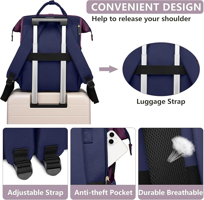 Laptop Backpack for Womem Work Bags: 15.6 Inch Travel BackPacks With USB Charging Port Anti Theft Fashion College BookBag Durable Back Pack Purse Bussiness Daypack for Nurse Teacher Purple Blue