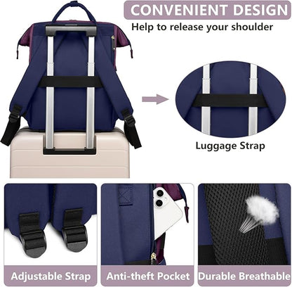 Laptop Backpack for Womem Work Bags: 15.6 Inch Travel BackPacks With USB Charging Port Anti Theft Fashion College BookBag Durable Back Pack Purse Bussiness Daypack for Nurse Teacher Purple Blue