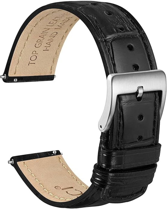 WOCCI Watch Bands, Top Grain Leather, Embossed Alligator Grain, Quick Release, Band Width 18mm 20mm 22mm