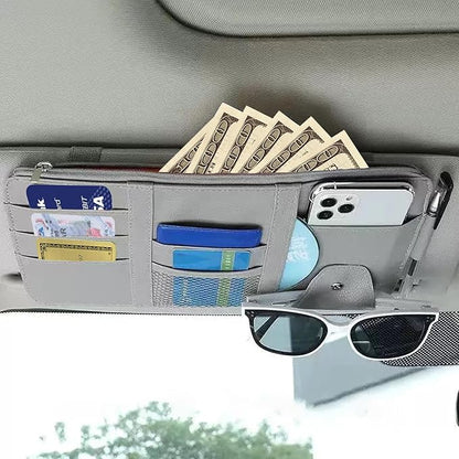 Grey Multifunctional Car Sun Visor Organizer Sun Visor Caddy Sunvisor Pouch Visor Storage with a Zipper Bag Car Visor Accessories,3 Cards Holder,CD Glasses Pen Holder
