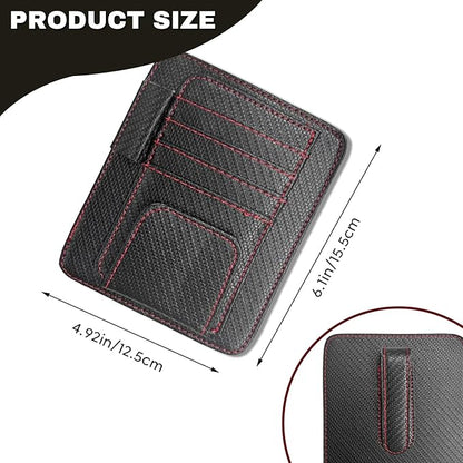 Car Sun Visor Organizer, Multifunctional Auto Visor Document Holder with Sunglasses Clip, Universal Car Interior Accessories Organizer for Drving License, Card, Pen (Carbon Fiber Black&Red)