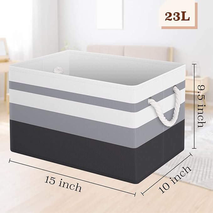 Fab totes Storage Bins [2-Pack], Foldable Storage Baskets for Organizing Toys, Books, Shelves, Closet, Large Storage Box with Rope Handles, Sturdy Organizer Bins,Gradient Grey