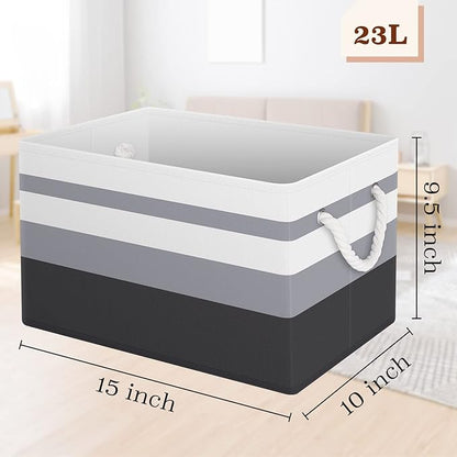 Fab totes Storage Bins [2-Pack], Foldable Storage Baskets for Organizing Toys, Books, Shelves, Closet, Large Storage Box with Rope Handles, Sturdy Organizer Bins,Gradient Grey