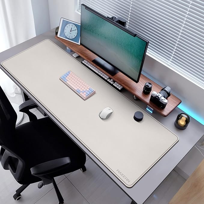 MAIDERN 55" x 24" Cork & Leather Desk Pad, Large XXL Mat, Full Mouse Pad, Dual Sided Protector for Gaming Home Office (Cream)