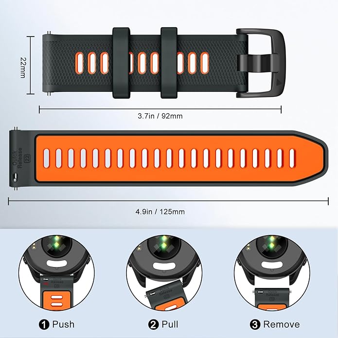 ISABAKE 22mm Watch Band for Gamrin Forerunner 265/Forerunner 255/Vivoactive 4 45mm/Venu 2/Venu 3, Silicone Quick Release Replacement Wristband
