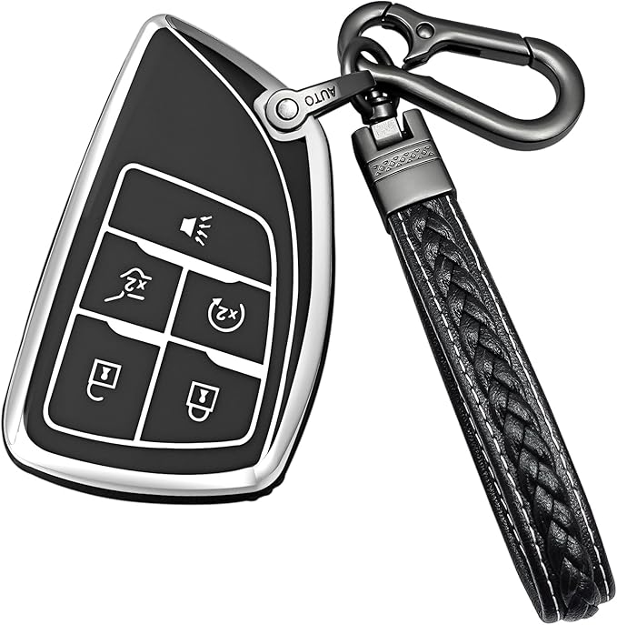 for chevrolet key fob cover TPU Protective Key case,compatible with 2023 2024 2025 GMC Silverado 1500 Sierra,2500HD 3500HD, Silicone ect Remote smart Key (black)