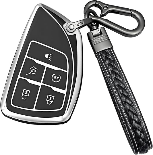 for chevrolet key fob cover TPU Protective Key case,compatible with 2023 2024 2025 GMC Silverado 1500 Sierra,2500HD 3500HD, Silicone ect Remote smart Key (black)