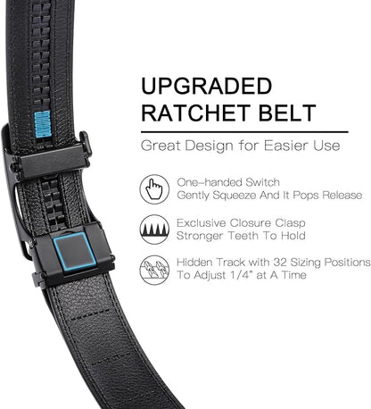 GAEKEAO Mens Belt Leather 1 3/8" - Micro-Adjust Buckle Ratchet Belts for Men Dress Casual to Formal Trim to Fit with Gift Box