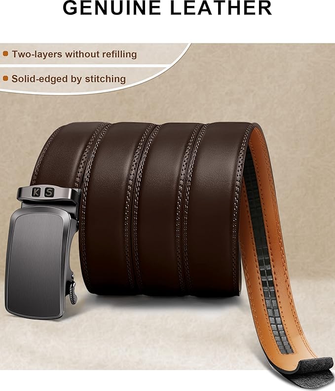 KEMISANT Belt Men, Sliding Ratchet Belt Genuine Leather For Gift Mens Dress Pants Oxfords,Size Adjustable