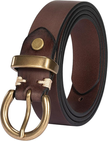 Womens Belts for Jeans Genuine Leather Belt Vintage Solid Brass Circle buckle Gift Box Packaging
