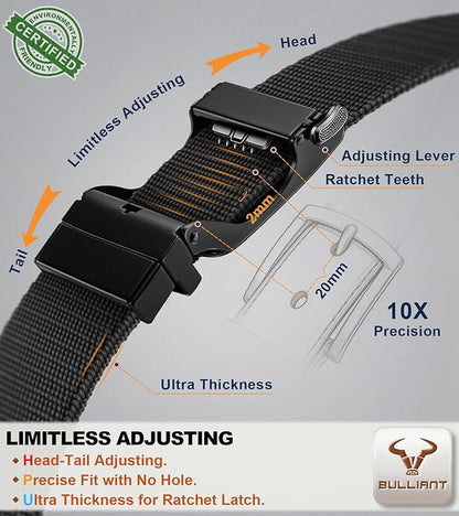 BULLIANT Men Belt-Reversible Ratchet Belt Stretchable for Gift Men Work Casual Golf 1 3/8"-Cut For Fit -2 In 1Belt