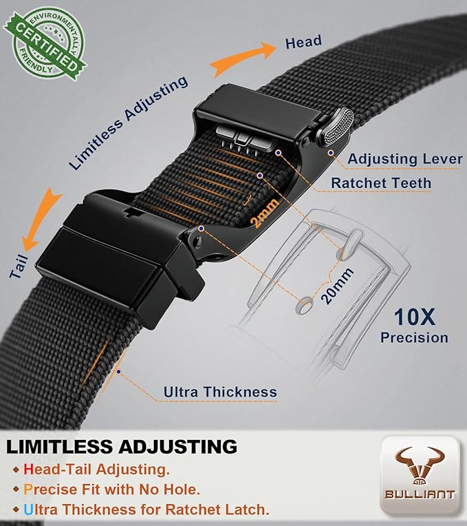 BULLIANT Men Belt-Reversible Ratchet Belt Stretchable for Gift Men Work Casual Golf 1 3/8"-Cut For Fit -2 In 1Belt