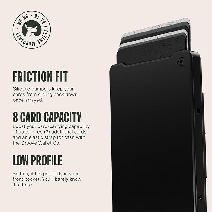 Groove Life Groove Magnetic Thumb Swipe Wallet Black/Brown Leather Go Mens Minimalist Aluminum Credit Card Holder with RFID Blocking, Genuine Leather Attachment