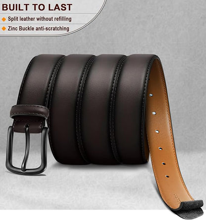 BULLIANT Men Belt-Leather Belt 7 Holes Comfortable for Men Dress Casual Jeans 1 3/8"