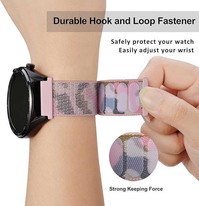 WOCCI 18mm Adjustable Nylon Watch Band, Quick Release Sport Loop Strap (Pink Camo)