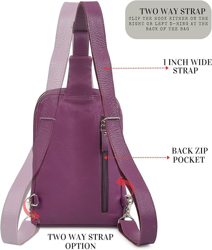 Leather Sling Bag for Women Genuine Crossbody Purse Small Trendy Cross Over Chest with Phone and Credit Card Slots (Amethyst Nappa)